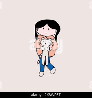 ragazza in un maglione rosa con un gatto Illustrazione Vettoriale