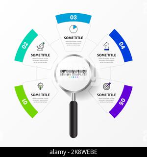 Modello di progettazione infografica. Concetto creativo in 5 fasi. Può essere utilizzato per il layout del flusso di lavoro, il diagramma, il banner, il webdesign. Illustrazione vettoriale Illustrazione Vettoriale