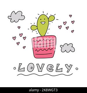 Un cactus divertente in una pentola, bella Illustrazione Vettoriale