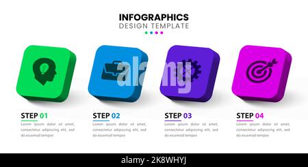 Modello di progettazione infografica. Concetto creativo in 4 fasi. Può essere utilizzato per il layout del flusso di lavoro, il diagramma, il banner, il webdesign. Illustrazione vettoriale Illustrazione Vettoriale