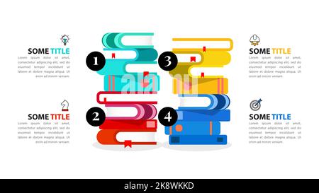 Modello infografico con icone e 4 opzioni o passaggi. Istruzione. Può essere utilizzato per il layout del flusso di lavoro, il diagramma, il banner, il webdesign. Illustrazione vettoriale Illustrazione Vettoriale