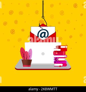 Phishing. Il ladro ruba la posta elettronica da un computer. Illustrazione vettoriale Illustrazione Vettoriale