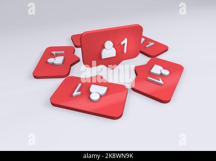 Invia un messaggio ad amici, icona dei social media, messaggio a comparsa, Aggiungi un nuovo amico e mi piace Foto Stock