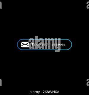 Banner di notifica dei messaggi non letti, illustrazione. Concetto di interfaccia utente sui social media su sfondo nero. Icona testo modificabile con busta. Elemento Web per applicazioni mobili. Illustrazione vettoriale Illustrazione Vettoriale