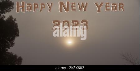 Felice anno nuovo 2023, nuvole, Gifberg, Sole, VanRhynsdorp, Capo Occidentale, Sudafrica Foto Stock