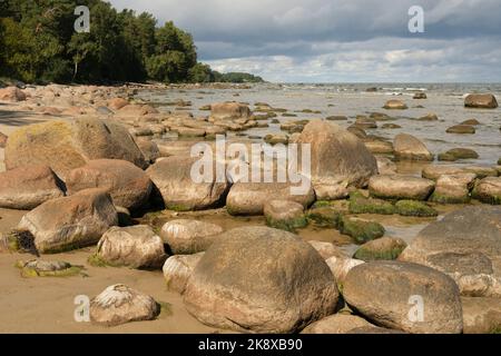 Spiaggia rocciosa del Mar Baltico in Lettonia Foto Stock
