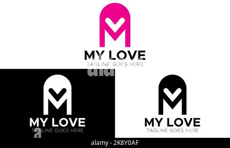 modello con logo m letter love, logo m love Illustrazione Vettoriale