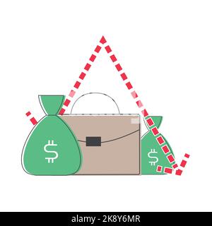 Illustrazione vettoriale del portafoglio azionario, concetto piatto sulla crisi finanziaria globale, caduta del grafico di mercato, fallimento aziendale, spese di investimento, budget r Illustrazione Vettoriale