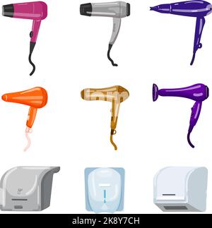 Le icone dell'essiccatore impostano il vettore dei cartoni animati. Macchina a ribaltamento Illustrazione Vettoriale
