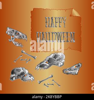 Happy Halloween iscrizione di ossa e teschi vacanza sfondo vintage vettore illustrazione modificabile disegno a mano Illustrazione Vettoriale
