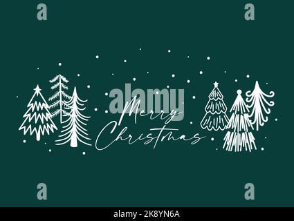 Allegro calligrafia di Natale lettering. Design natalizio con alberi e neve per foto overlay, stampa t-shirt, cartellonistica, poster design Illustrazione Vettoriale