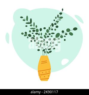 Vaso in ceramica con piante della casa. Casa piante in pentole. Illustrazione Vettoriale