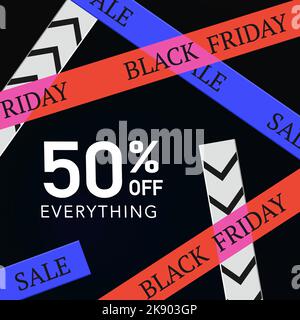 nero quadrato banner nero venerdì 50 banner sconto instagram Illustrazione Vettoriale