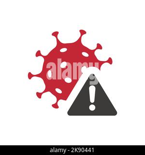 Virus Covid e marchio di avvertimento esame. Simbolo di allarme coronavirus pieno. Illustrazione Vettoriale
