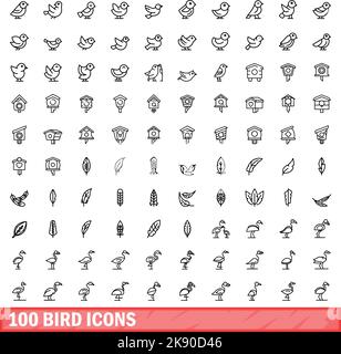 set di 100 icone di uccelli. Illustrazione di 100 icone di uccelli set di vettori isolato su sfondo bianco Illustrazione Vettoriale