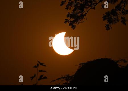 Nuova Delhi, Delhi, India. 25th Ott 2022. Una vista di Eclipse solare parziale può essere vista a Nuova Delhi. (Credit Image: © Kabir Jhangiani/ZUMA Press Wire) Foto Stock