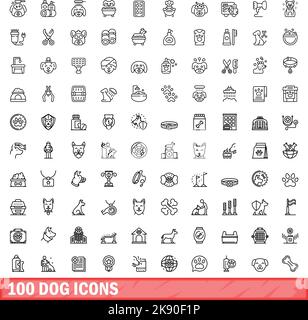 set di 100 icone per cani. Illustrazione di 100 icone del cane set vettoriale isolato su sfondo bianco Illustrazione Vettoriale
