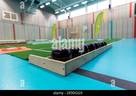 Tappeti per bocce al coperto o bocce sul prato o bowling su prato Foto Stock