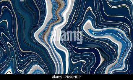 Sfondo astratto digitale multicolore, forme curve. Colore blu scuro. Design creativo e divertente. Sfondo moderno, effetto vernice liquida, fluente. Foto Stock