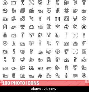 set di 100 icone fotografiche. Illustrazione di 100 icone fotografiche con set vettoriale isolato su sfondo bianco Illustrazione Vettoriale