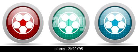 Set di icone vettoriali calcio, collezione di pulsanti web lucidi Illustrazione Vettoriale