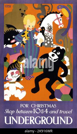 London Underground - per Natale, fai shopping tra le 10:4 e le 18:00 e viaggia Underground - Horace Taylor artwork 1924 Foto Stock