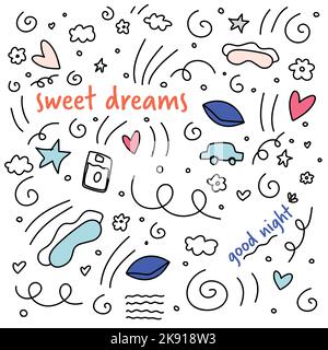 carino carta dolci sogni, Buona notte. doodle Illustrazione Vettoriale