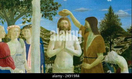 SEZIONE BATTESIMO DI CRISTO del dipinto di Piero della Francesca (1415/20-1492) Foto Stock