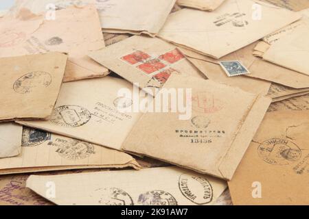 Lettere postali da GULag e evacuazione in tempo della seconda guerra mondiale, 1941-1945, URSS Foto Stock