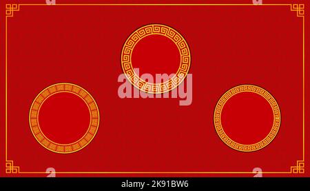 Una carta festeggiamenti a tema per il Capodanno cinese con simboli a cerchio fortunati Illustrazione Vettoriale
