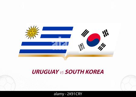 Uruguay vs Corea del Sud in Football Competition, Gruppo A. contro icona sullo sfondo del calcio. Icona Sport Vector. Illustrazione Vettoriale