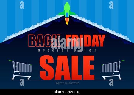Un poster design di Back Friday fino al 80% offerta speciale con tonalità blu scuro Illustrazione Vettoriale