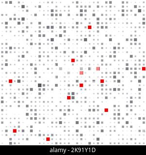Astratto sfondo tecnologico punteggiato con quadratini grigi e rossi sparsi. Pattern grafico vettoriale semplice Illustrazione Vettoriale