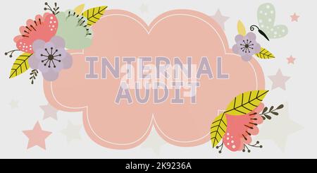 Simbolo di testo che mostra la verifica interna. Parola scritta su valuta l'assicurazione oggettiva per migliorare un'azienda s è il funzionamento Foto Stock