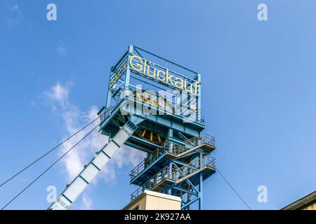 SONDERSHAUSEN, GERMANIA - 18 SETTEMBRE 2016: Vista al pozzo di stabilimento minerario Sondershausen in Germania. Riaperto come miniera turistica nel 1996 e riaperto come ha Foto Stock