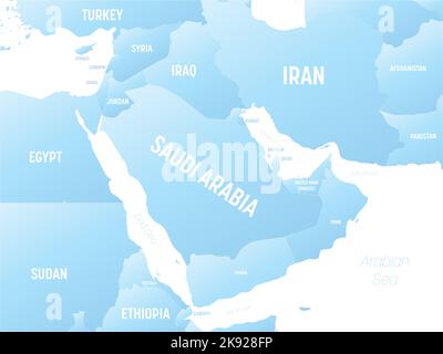 Medio Oriente Mappa politica dettagliata con le labili Illustrazione Vettoriale