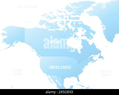 Nord America Mappa politica dettagliata con le labili Illustrazione Vettoriale