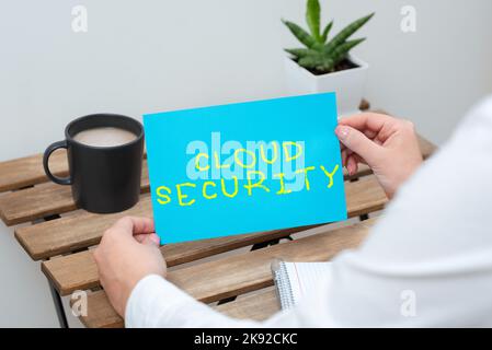 Scrittura di testo Cloud Security. Panoramica aziendale imposizione di un sistema protetto di dati esistenti in Internet Foto Stock
