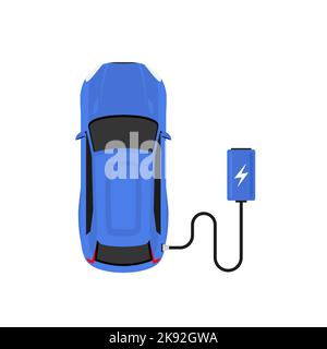 Vista dall'alto del caricabatteria per auto elettrico. Icona del vettore di ricarica dell'auto ibrida a batteria Illustrazione Vettoriale