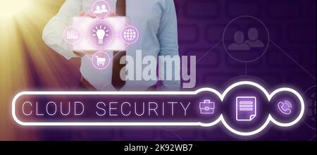 Didascalia concettuale sicurezza del cloud. Parola scritta sull'imposizione di un sistema protetto di dati esistenti in Internet Foto Stock