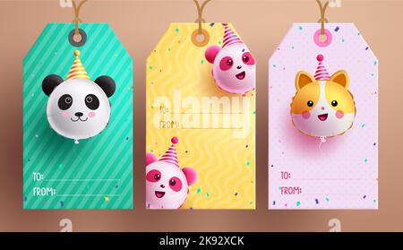 Design set poster vettoriale tag compleanno. Happy Birthday gift tag disposizione collezione per feste, eventi e matrimoni per sfondo banner. Illustrazione Vettoriale