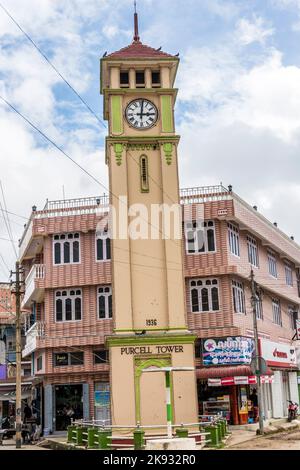 PYIN Oo LWIN, MYANMAR - 18 agosto 2015: Torre Purcell nella città, Pyin Oo Lwin. L'orologio è stato fatto nel 1934 da Gillete e Johnson Co. Di Inghilterra in c Foto Stock