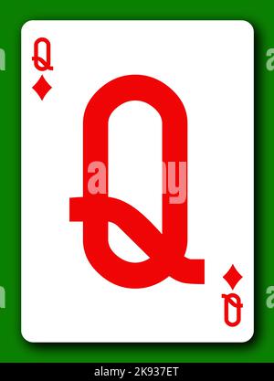 Carta da gioco Queen of Diamonds con illustrazione del tracciato di ritaglio 3D Foto Stock