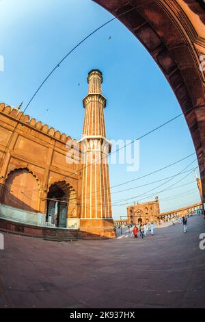 DELHI, INDIA - 8 NOVEMBRE 2011: Gruppo di adoratori riposano sul cortile della moschea di Jama Masjid a Delhi, India. Jama Masjid è la moschea principale Foto Stock