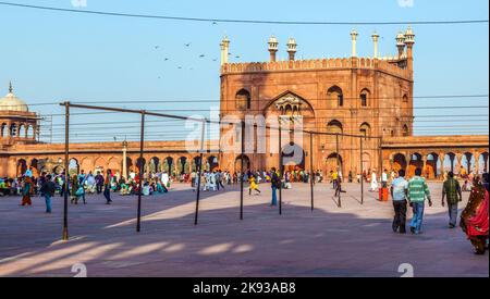 DELHI, INDIA - 8 NOVEMBRE 2011: Adoratori al cortile della moschea di Jama Masjid a Delhi, India. Jama Masjid è la moschea principale della vecchia Delhi Foto Stock