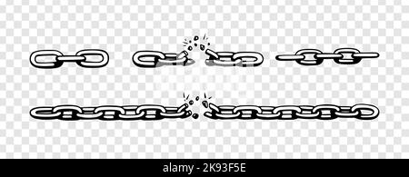Catena spezzata con frantumazioni come simbolo di forza e libertà. Schizzo delle catene metalliche. Illustrazione vettoriale isolata su sfondo trasparente Illustrazione Vettoriale