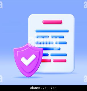 3D icona documenti approvati documenti isolati. Illustrazione Vettoriale