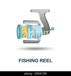 Icona del rullo di pesca. 3d illustrazione dalla collezione di pesca. Creative Fishing Reel 3D icona per il web design, modelli, infografiche e altro ancora Illustrazione Vettoriale