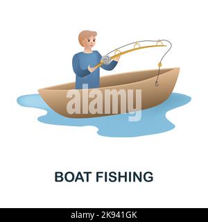 Barca pesca icona. 3d illustrazione dalla collezione di pesca. Creative Boat Fishing 3D icona per web design, modelli, infografiche e altro ancora Illustrazione Vettoriale