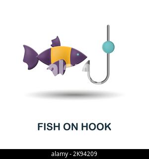 Icona Fish on Hook. 3d illustrazione dalla collezione di pesca. Creative Fish on Hook 3D icona per web design, modelli, infografiche e altro ancora Illustrazione Vettoriale